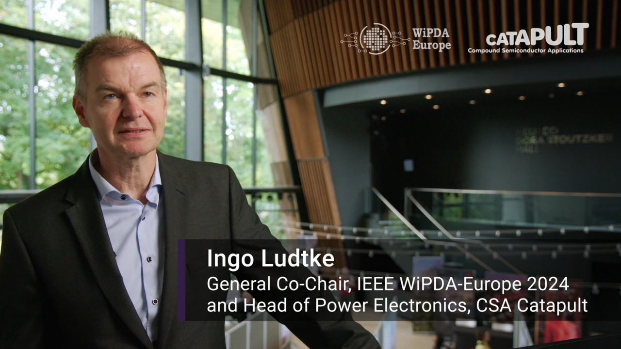 Ingo Ludtke, Head of Power Electronics, speaks indoors as General Co-Chair of IEEE WiPDA-Europe 2024. - CSA Catapult